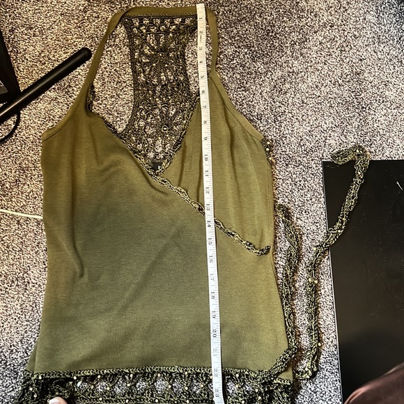 Bebe army green Crochet Halter Top, vintage in EUC. - Picture 16 of 16
